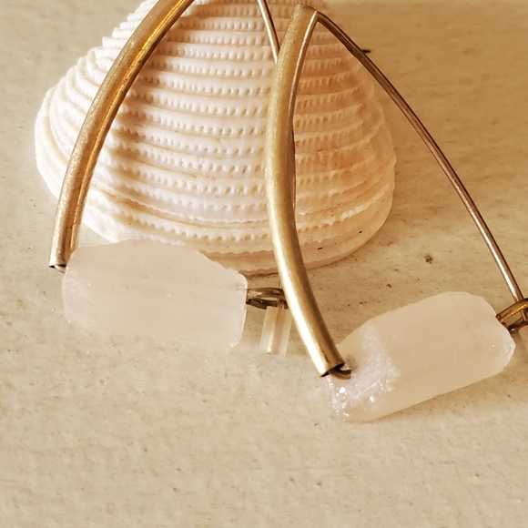 Jewelry - ***SALE*** Raw Crystal Earrings with Brushed Gold Colored Finish.  NWOT